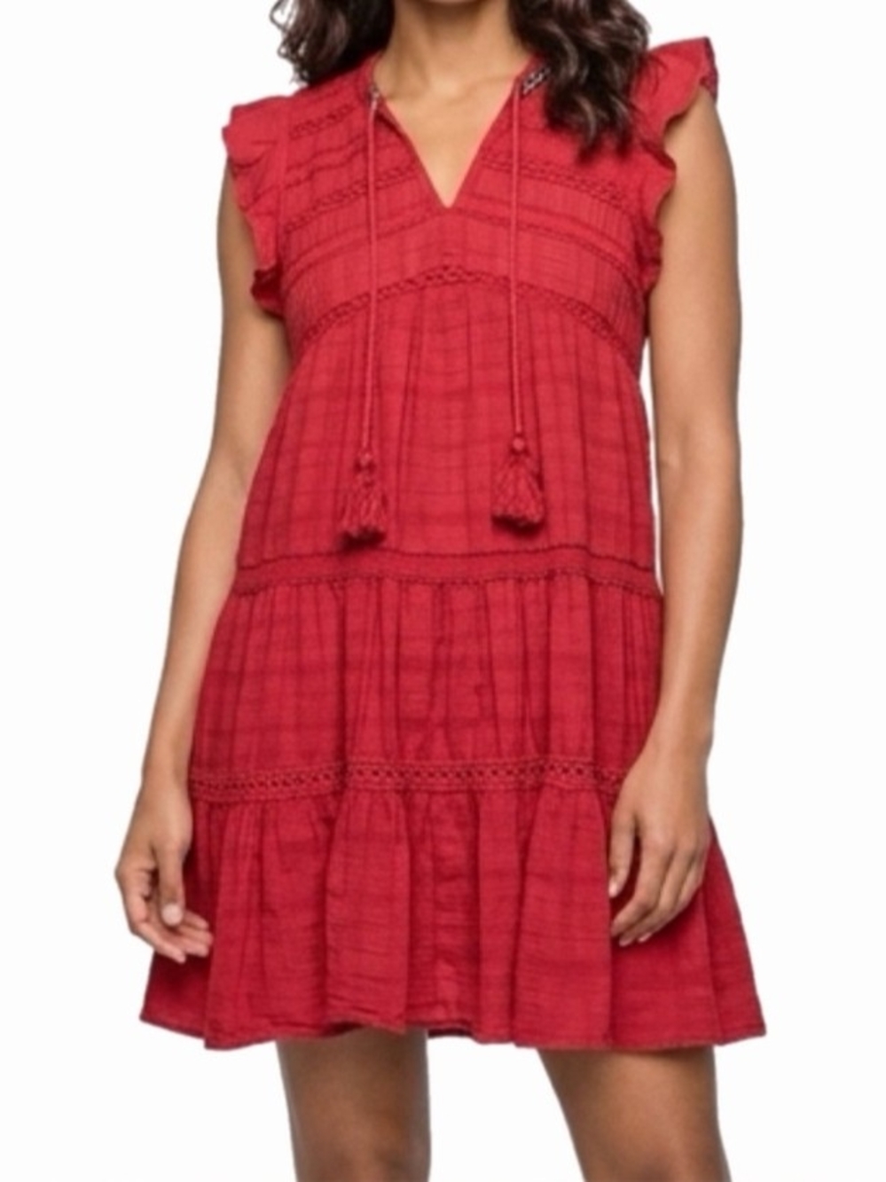 Knox Rose Bohemian Red Dress with Embroidered Trim
